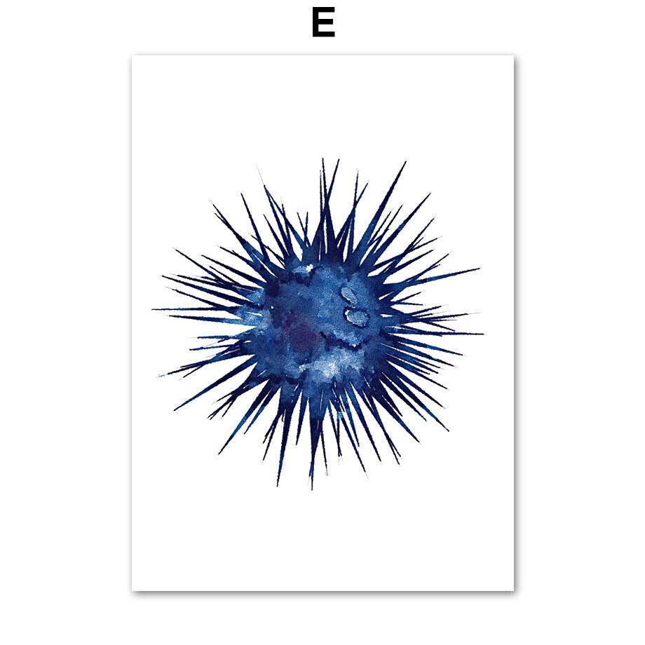 Nautical Navy Blue Sea Urchin Shell Starfish Octopus Turtle Poster Wall Art Print Canvas Painting Baby Bathroom Bedroom Decor