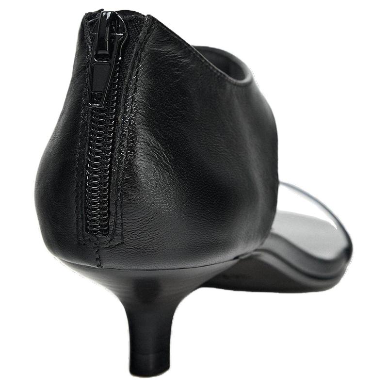 Zara Vintage Round Toe Ankle Strap Low Kitten Heel Leather Sandals Women Sandals Black 11332510800