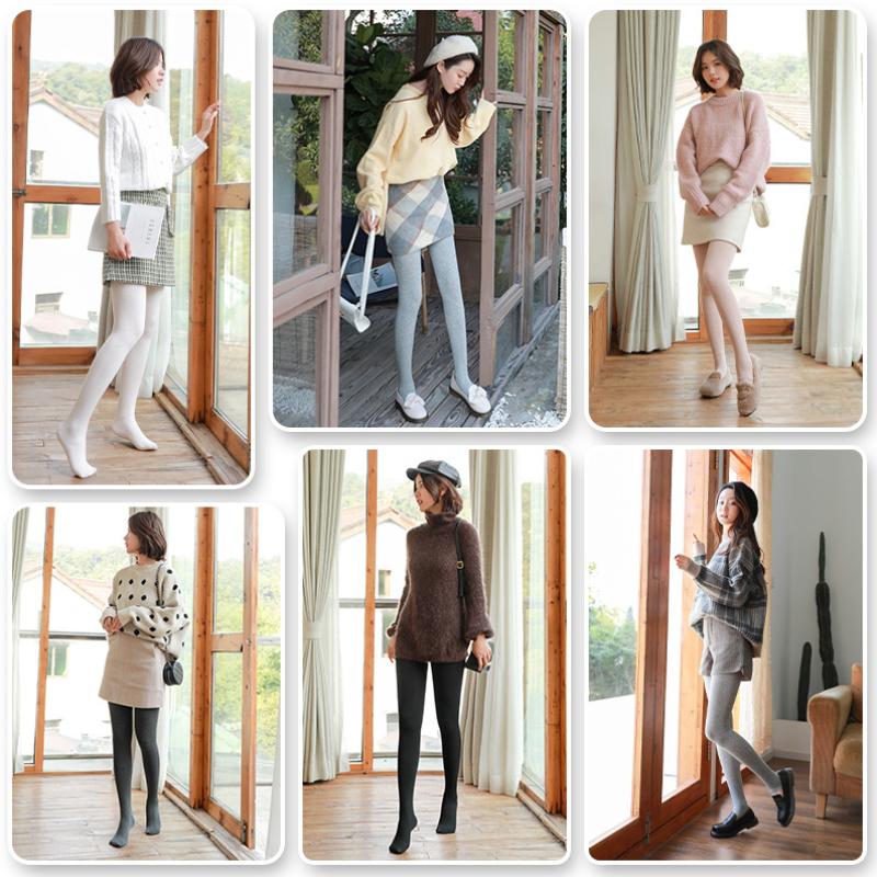 Bottomed Pantyhose Female Spring Padded and Thickened Threaded Thin Section of Black and Gray Inside and Outside Wearing Fall Pants Warmth Pantyhose