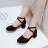 Baotou Sandals Girl Summer New Simple Cross Buckle Suede Small Size Thick Heel Student Versatile Evening Shoes