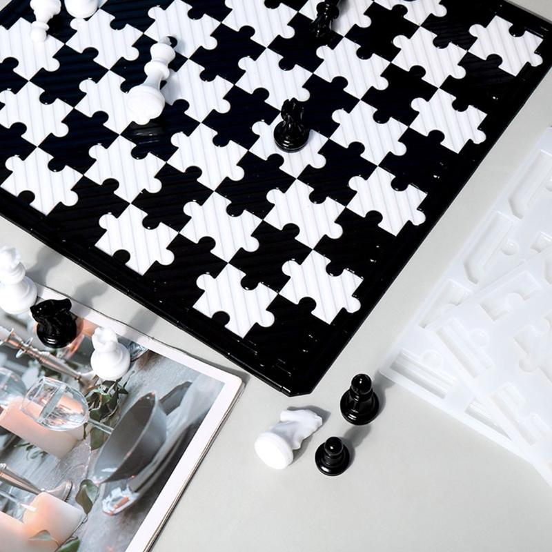 Schachbrett Silikonharz Formen Set mit Schachfiguren Dame Formen für Familienparty Spiel DIY Basteln Brettspiel Herstellung