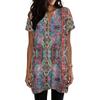 Women’s V Neck Vintage Floral Print Short Sleeve Pullover Top with Pockets Loose Fit Comfortable Design