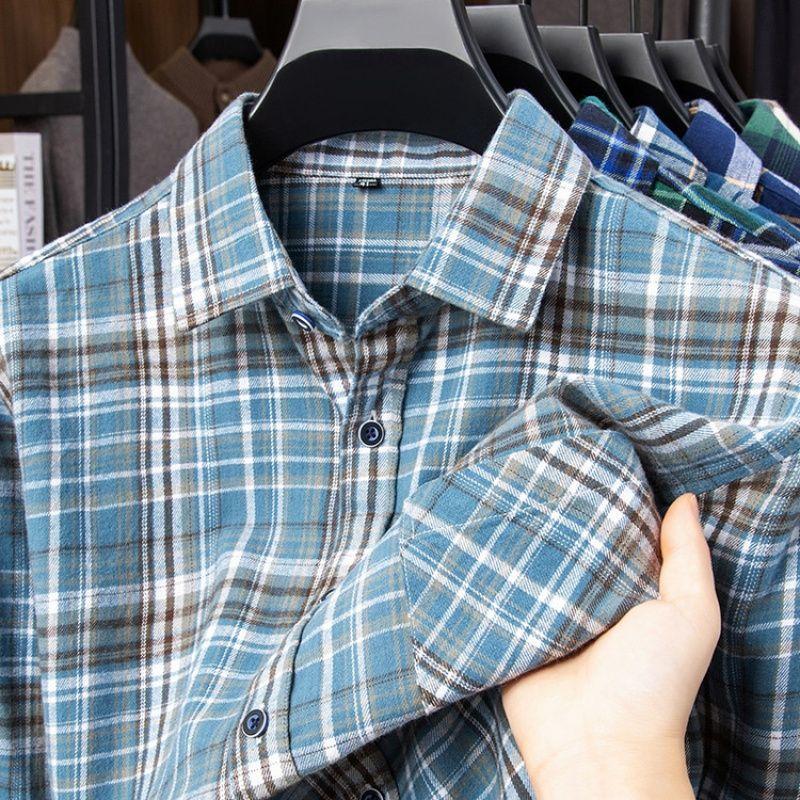 Nadměrná velikost 11XL 10XL 9XL Pánské kostkované flanelové košile s dlouhým rukávem Bavlna Módní Ležérní Měkké Standardní střih Pánská košile Halenka Oblečení