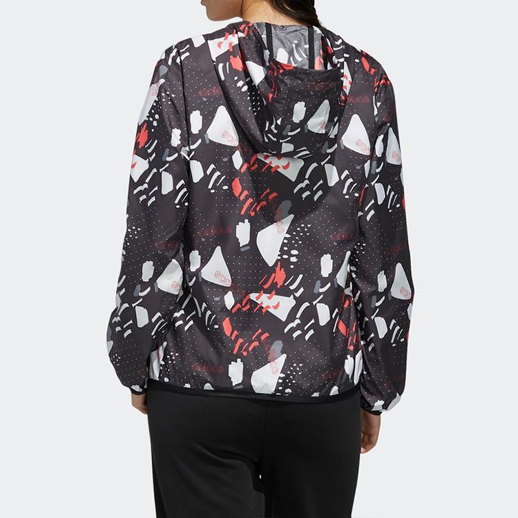 adidas Neo Printed Pattern Sports Hooded Jacket Women Outerwear Black DW7813