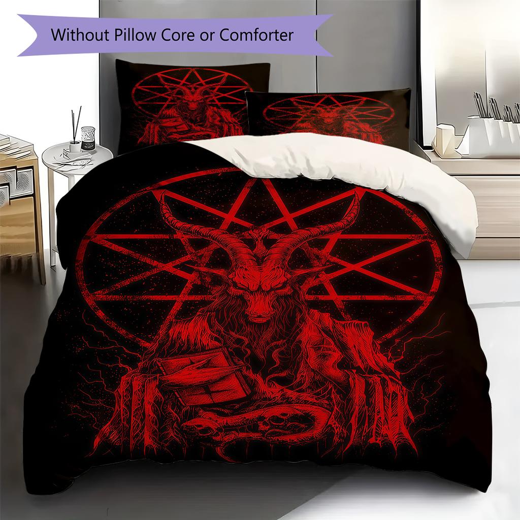 Pościel z Wzorem Symbolu Szatana, Zestaw Kołdry Poszewka na Kołdrę Poszewka na Poduszkę Domowy Prezent Urodzinowy (1 * poszwa na kołdrę + 2 * poszewki na poduszki, bez rdzenia)