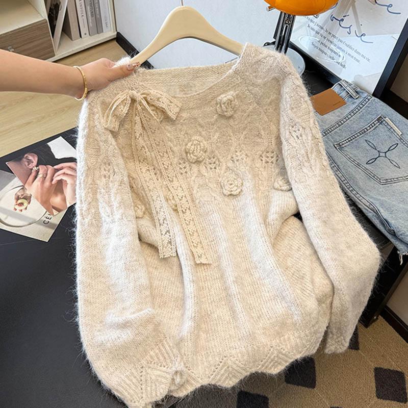 Damen Herbst- und Winterpullover, Verdickt, Warm Gestrickt Dehnbar Langärmelig Übergroßes Oberteil