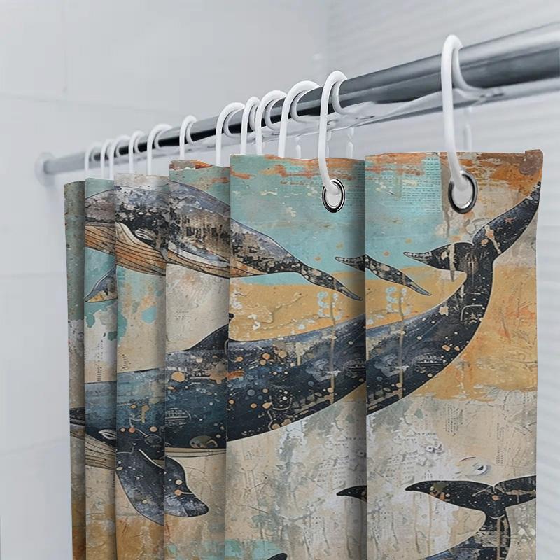 3D Printed Whales Bath Shower Curtain Waterproof Non-Slip Decorative Ocean Life Print For Bathroom