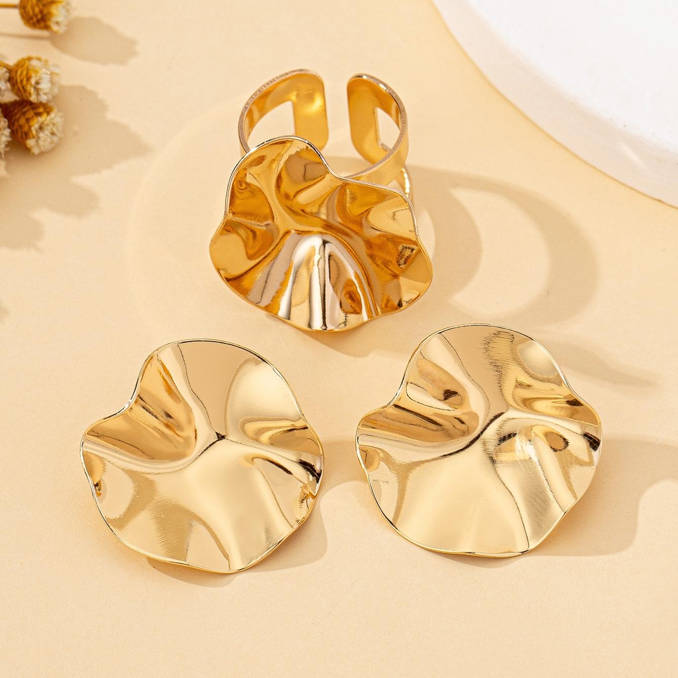 

Women s Jewelry Set Irregular Round Metal Stud Earrings and Ring Jewelry Set Suitable for Daily and Party Wear