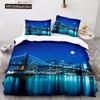 Amerikaans Stadslandschap Dekbedovertrekset Vrijheidsbeeld Patroon King Queen Size Dekbedovertrek Voor Tiener Polyester Beddengoedset