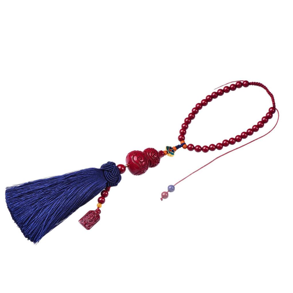 Cinnabar Auspicious Clouds Gourd Rearview Mirror Tassel - Premium Car Pendant Ornament