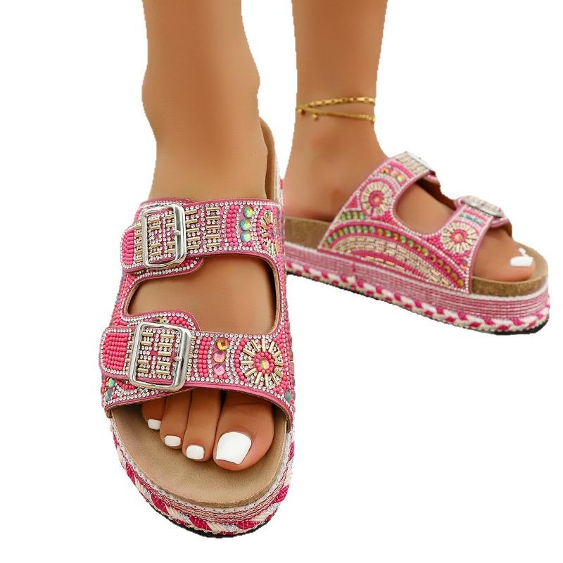 Women’s Buckle Rhinestone Platform Slide Sandals