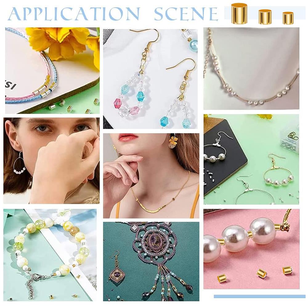 1set 1500pcs 3 Colors Brass Crimp Beads Cadmium Free & Lead Free Tube Golden 1.5~2.5x1.5~2.5mm Hole: 1~2mm 500pcs/style