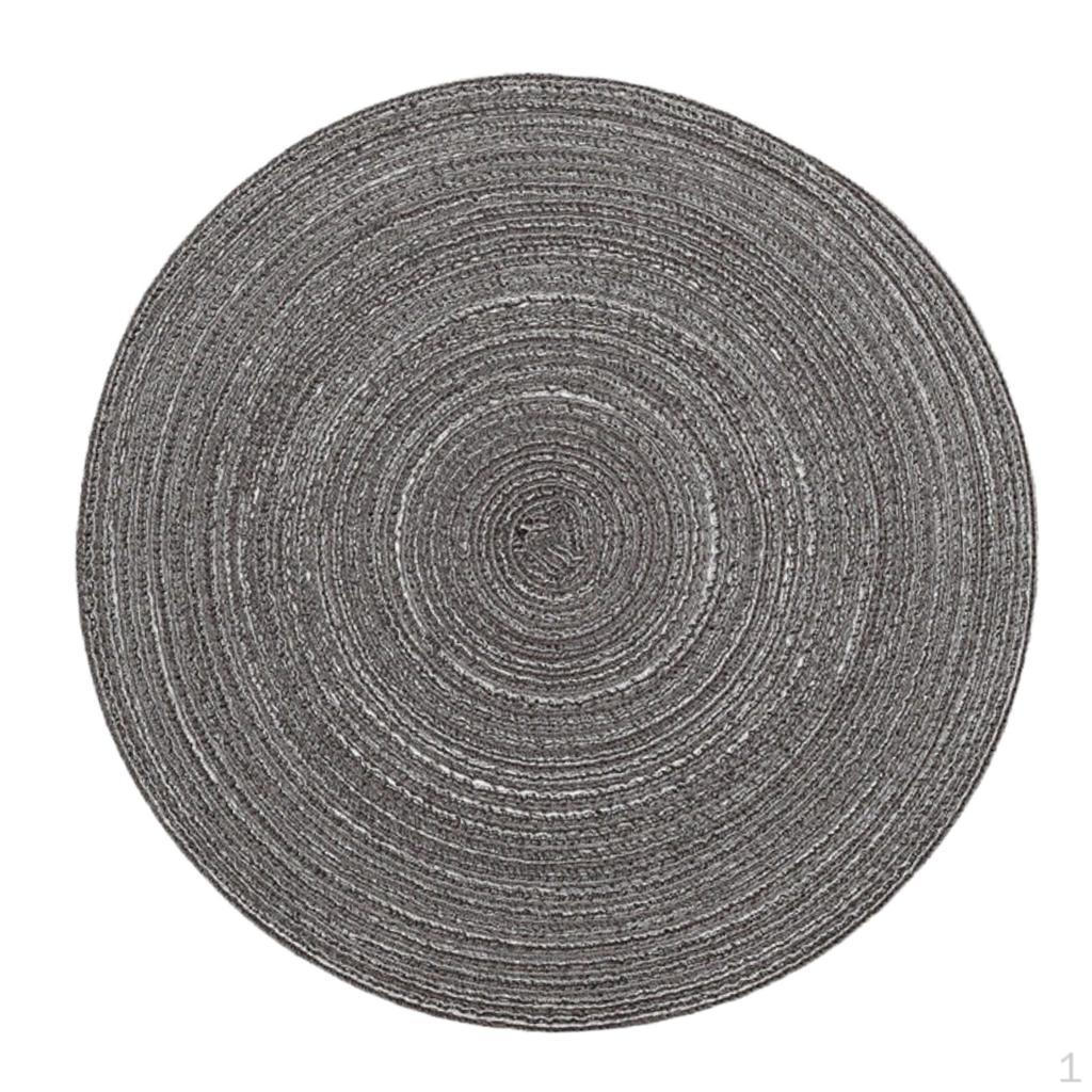 

Round Braided Placemat Retro Bordered Table Mat For Dining Dark Gray