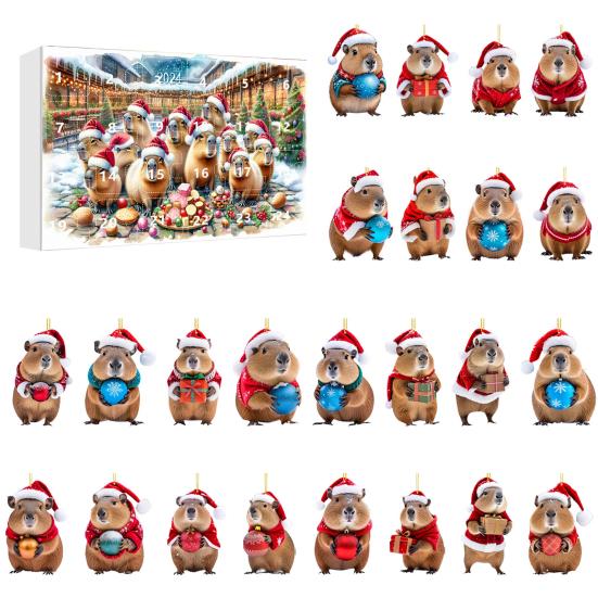 Capybara Advent Calendar Christmas 2D Capybara Decorations 24 Day Countdown To Christmas Calendar for Tree Car Wall Home Festive Holiday Decor
