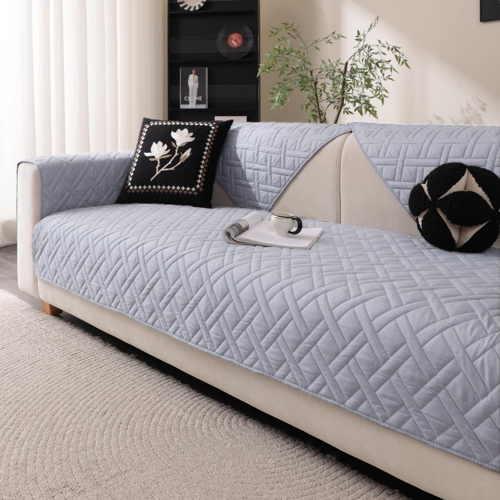 1Pc Thicken Geometric Quilted Non-Slip Sofa Cover, Solid Color Sofa Towel All Seasons Universal Fit Couch Seat Pad Protector