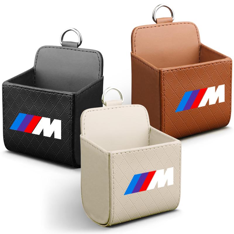 M LOGO Car Storage Bag Car Air Outlet Debris Bag Leather Organizer Box For BMW E46 E39 E90 E60 E36 F30 F10 E34 E30 F20 E92 M3 M4 M5 X3 X4 X5 X6 X7