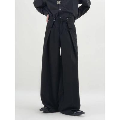 Men's Design Personality Straight Suit Pants Korean Style Wide-leg Casual Pants