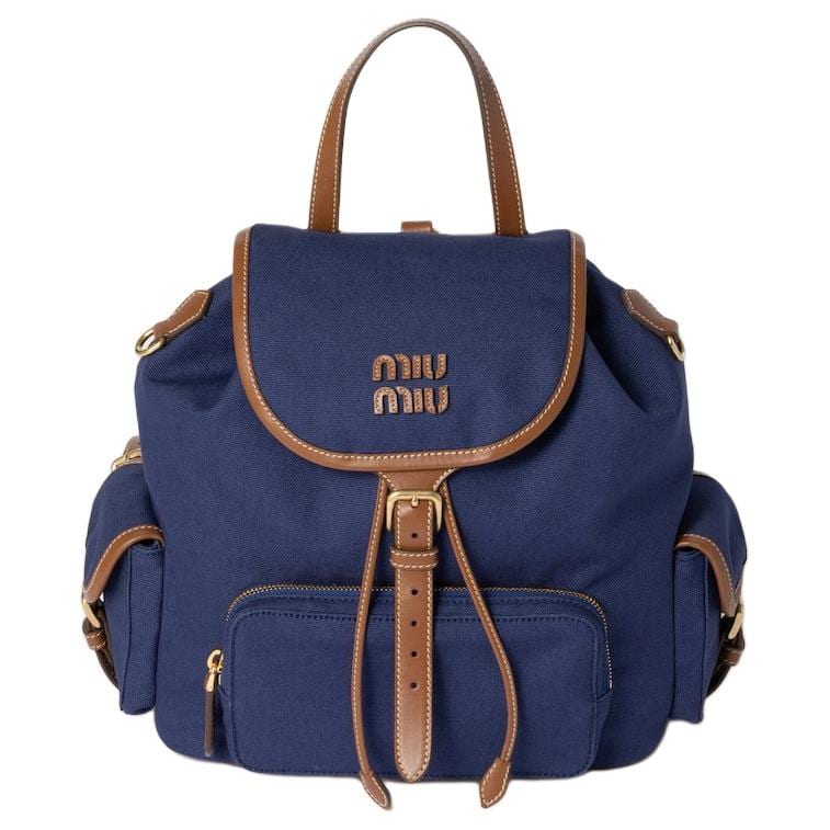 MIU MIU Cotton Backpack Women's Cornflower Blue & Brandy 5BZ042_2IBQ_F0TQF_V_OOO