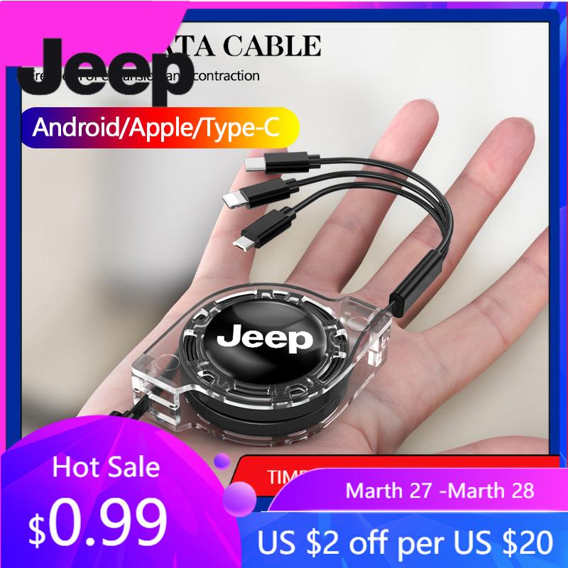 For Jeep Car Interior 3 In 1 Fast Charger USB Data Cable Accessories For Jeep Renegade Wagoneer Avenger Recon Wrangler JK Gla