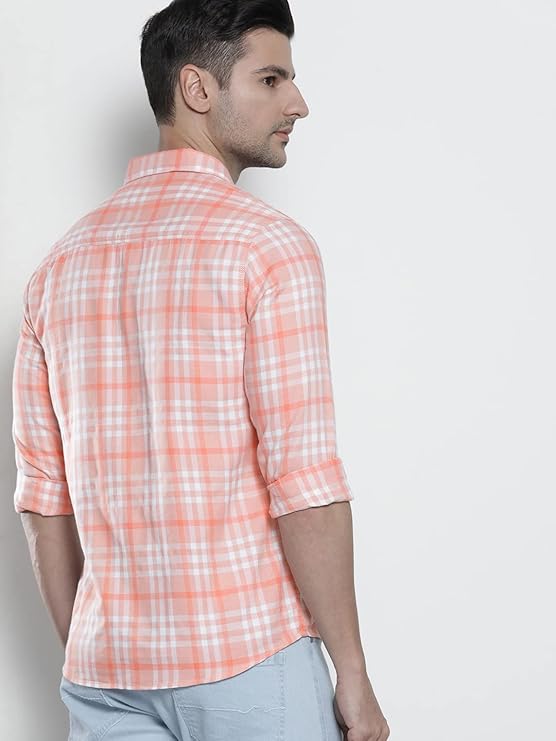 Men Slim Fit Checkered Full Sleeves Spread Collar Casual Shirt
