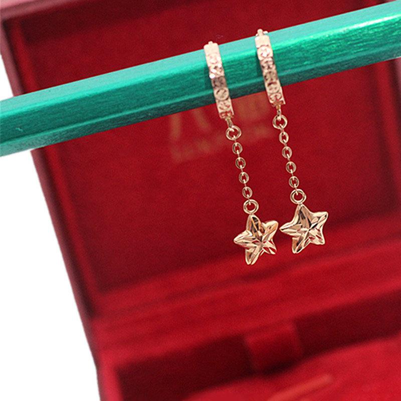 Exquisite Russian Purple Gold Shiny Pentagram Earrings, Simple Niche Korean Version Versatile Rose Gold Plated Ear Buckles