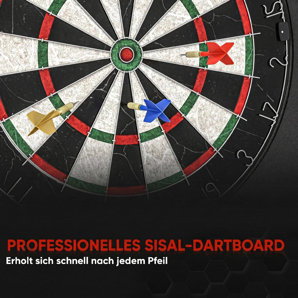 Sisal Dartboard, Professional, EVA Protective Ring, 6 Tip Darts, 71.5 x 3.8 cm, Black