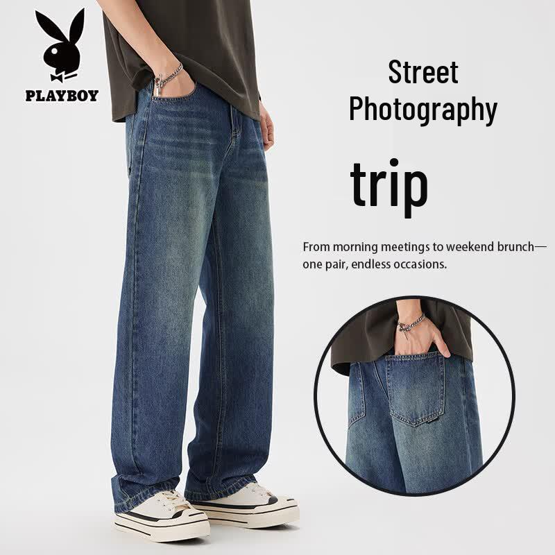 PLAYBOY Men s Distressed Loose Straight Denim Jeans 32