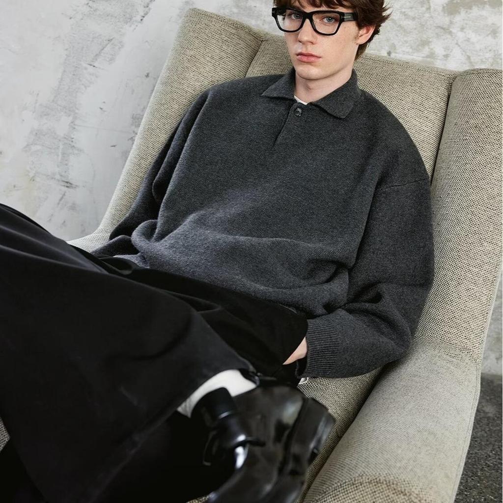 Men's Slim Fit Lapel Polo Knit Sweater - Long Sleeve, Trendy Korean Style for Autumn and Winter