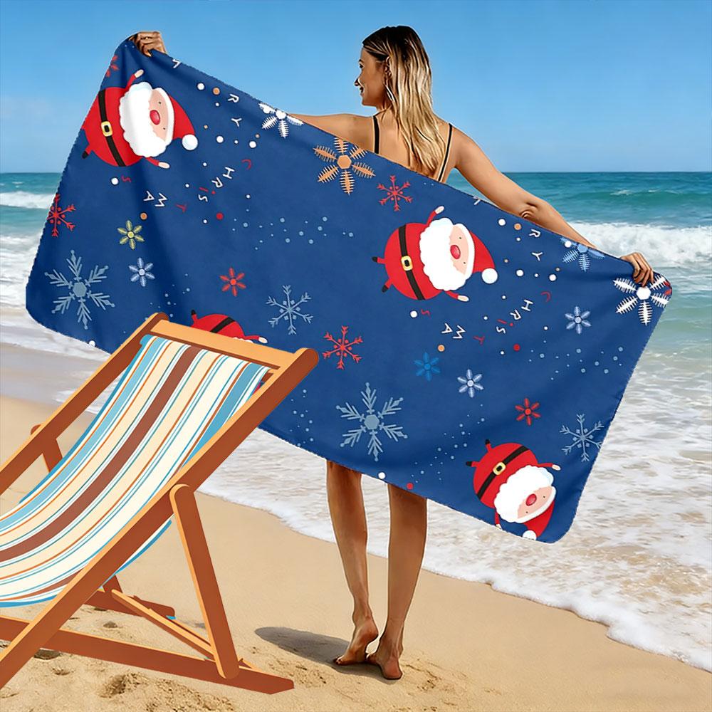 Dancing festive Santas delightfully Print beach towel, quick drying, suitable for travel, outdoor sports, jogging, the beach and swimming, gift