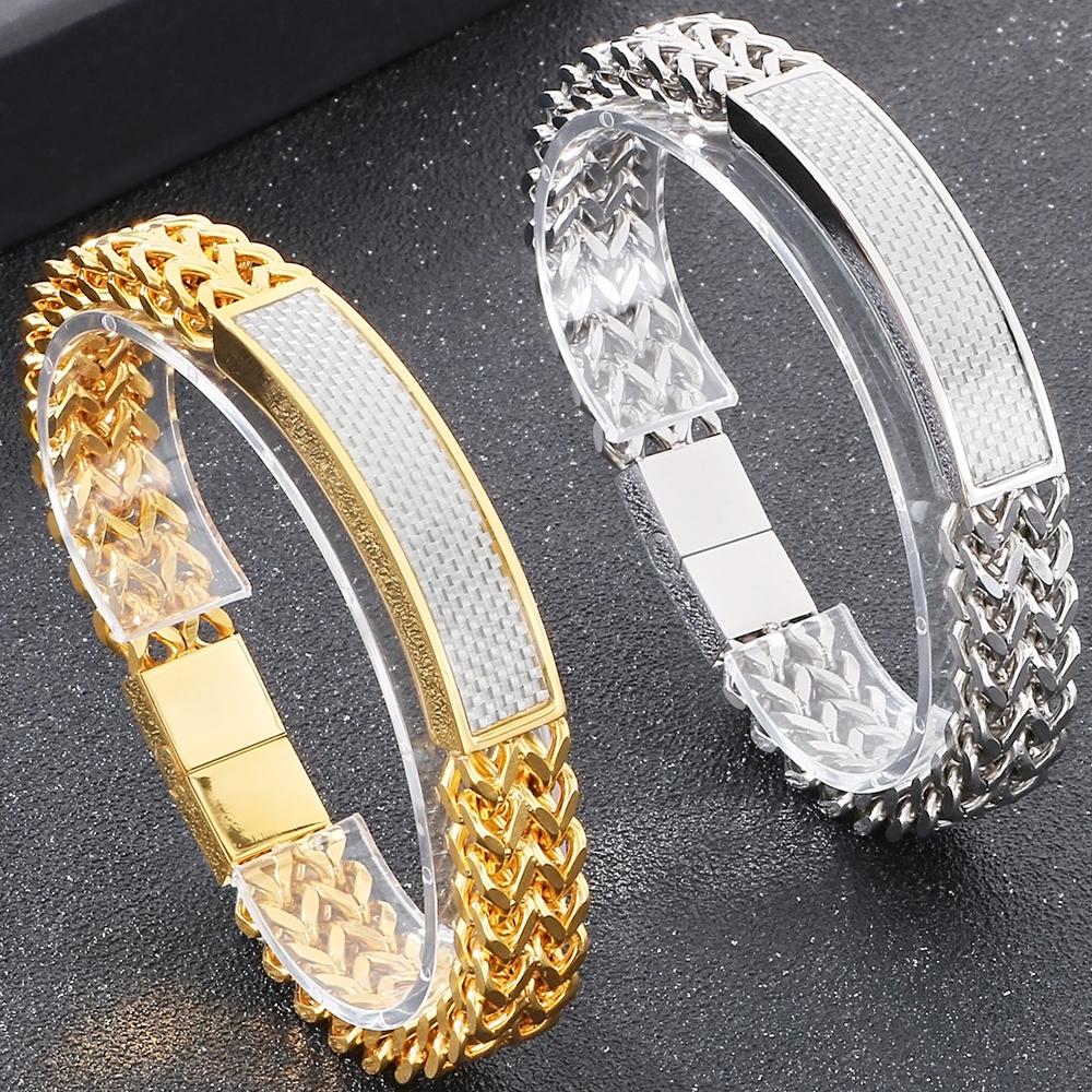 Luxury Never Fade Gold Color Stainless Steel Mens Bangle Bracelet With Magnet Clasp Birthday Jewelry Gifts for Boys Male