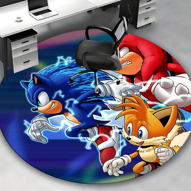 1pc Sonic, Tails & Knuckles Anime Cartoon Design Round Carpet Office Chair Mat, NonSlip Rug for Home Decor, Living Room, Bedroom