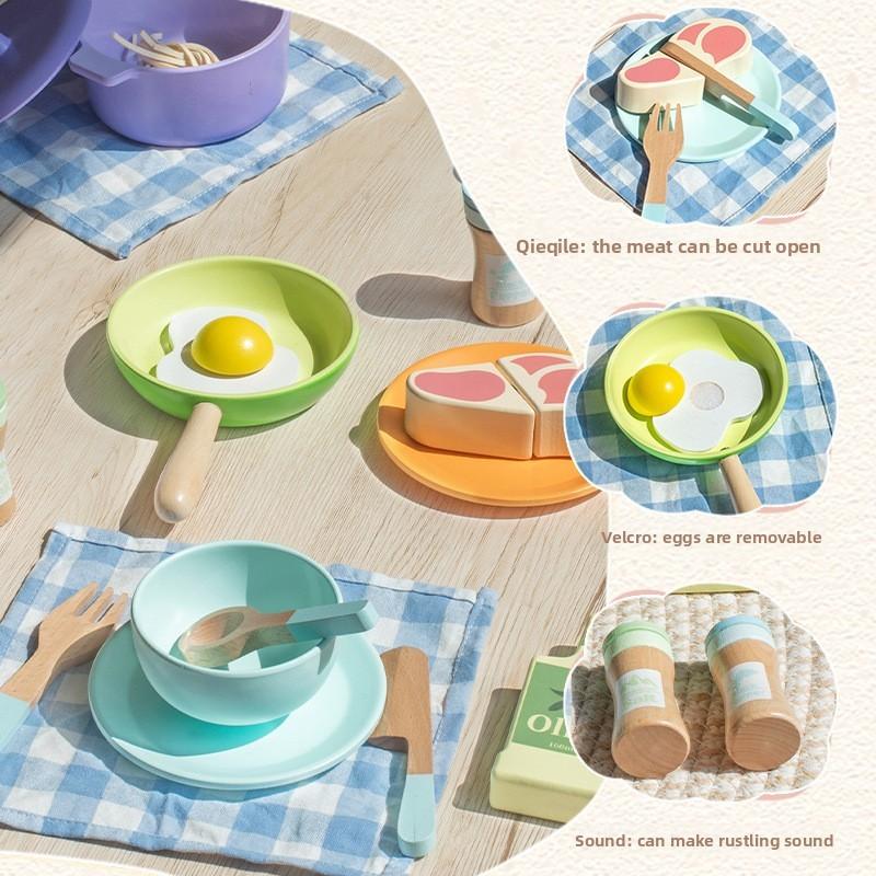 Wooden Simulation Colored Afternoon Tea Kitchen Utensil Set Children Toys For Imaginative Role Play