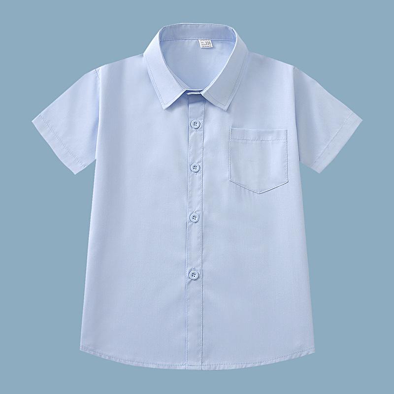 Boys' Blue Short-Sleeve Uniform Shirts - High Color Fastness, Shrink and Wrinkle Resistant