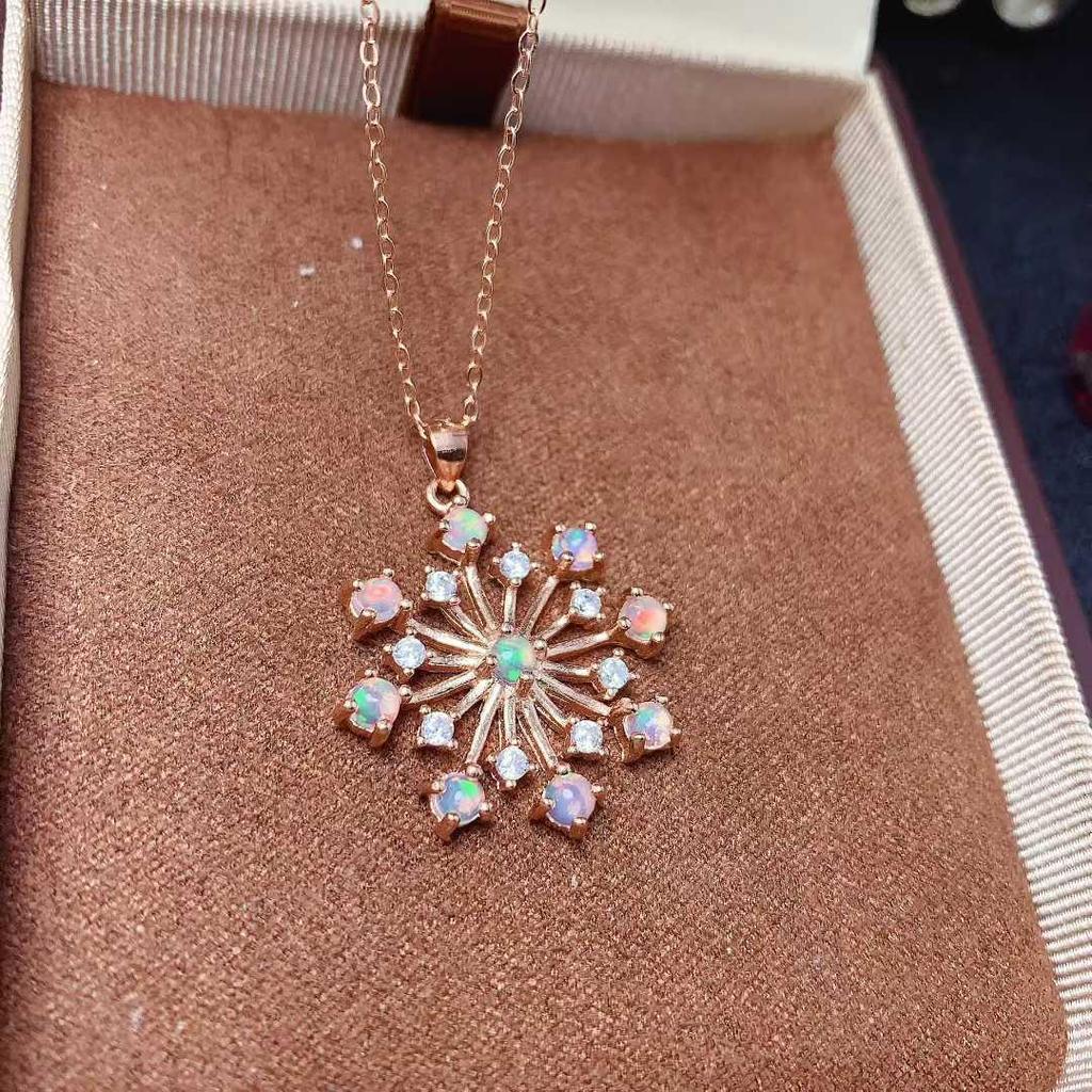 Opal Pendant with 925 Silver Inlay - European/American Sparkling Fireworks Design