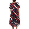 Women's Casual V Neck Short Sleeve Dress with Independence Day Stars and Stripes Print Wrap Style Midi Dress for Summer