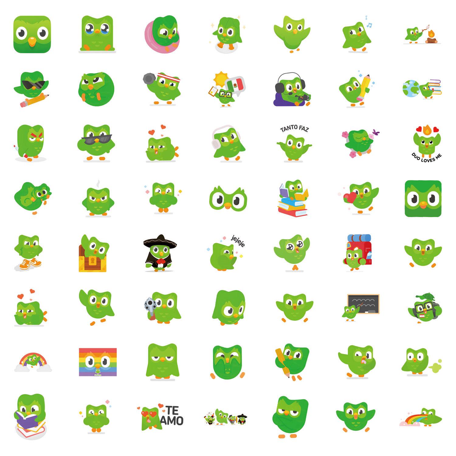 55 Cartoon Duolingo Stickers for Journals, Stationery, Water Bottles, and Computers - Waterproof and Decorative