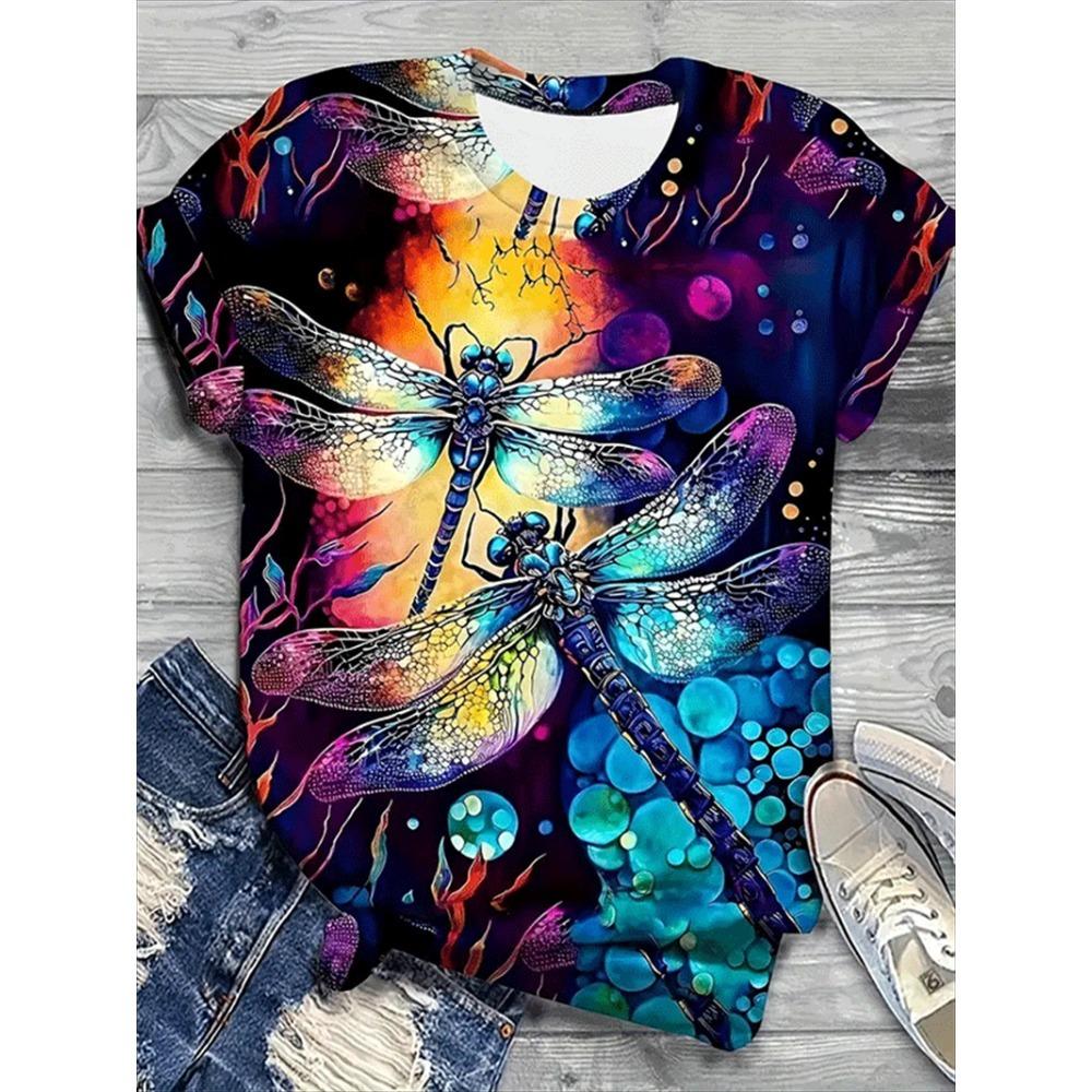 Summer 3D Printing Cute Animal Dragonfly  Women Funny Streetwear Fashion Short Sleeve Top
