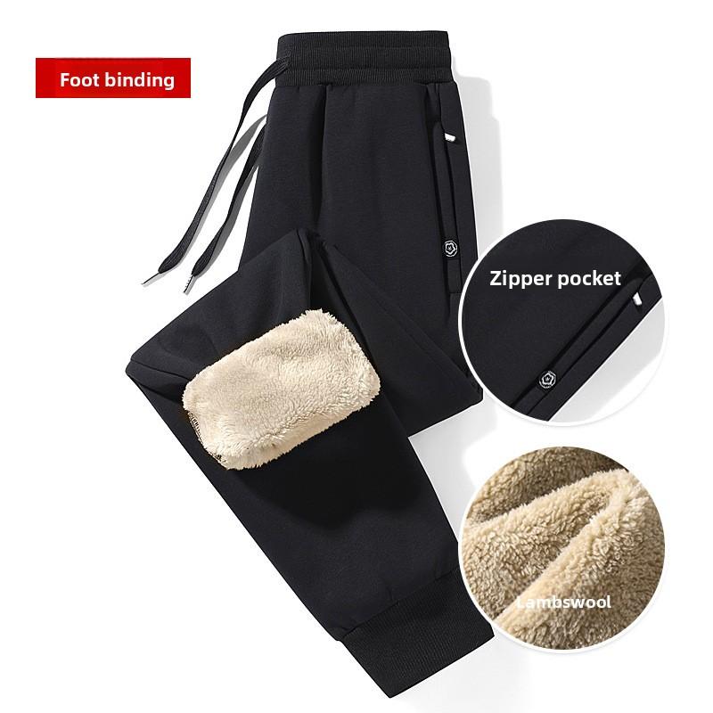 Men's Fleece-Lined Thermal Casual Trousers Thickened Long Pants Men's Winter Cotton Trousers Loose-Fit Sports Sweatpants Trendy