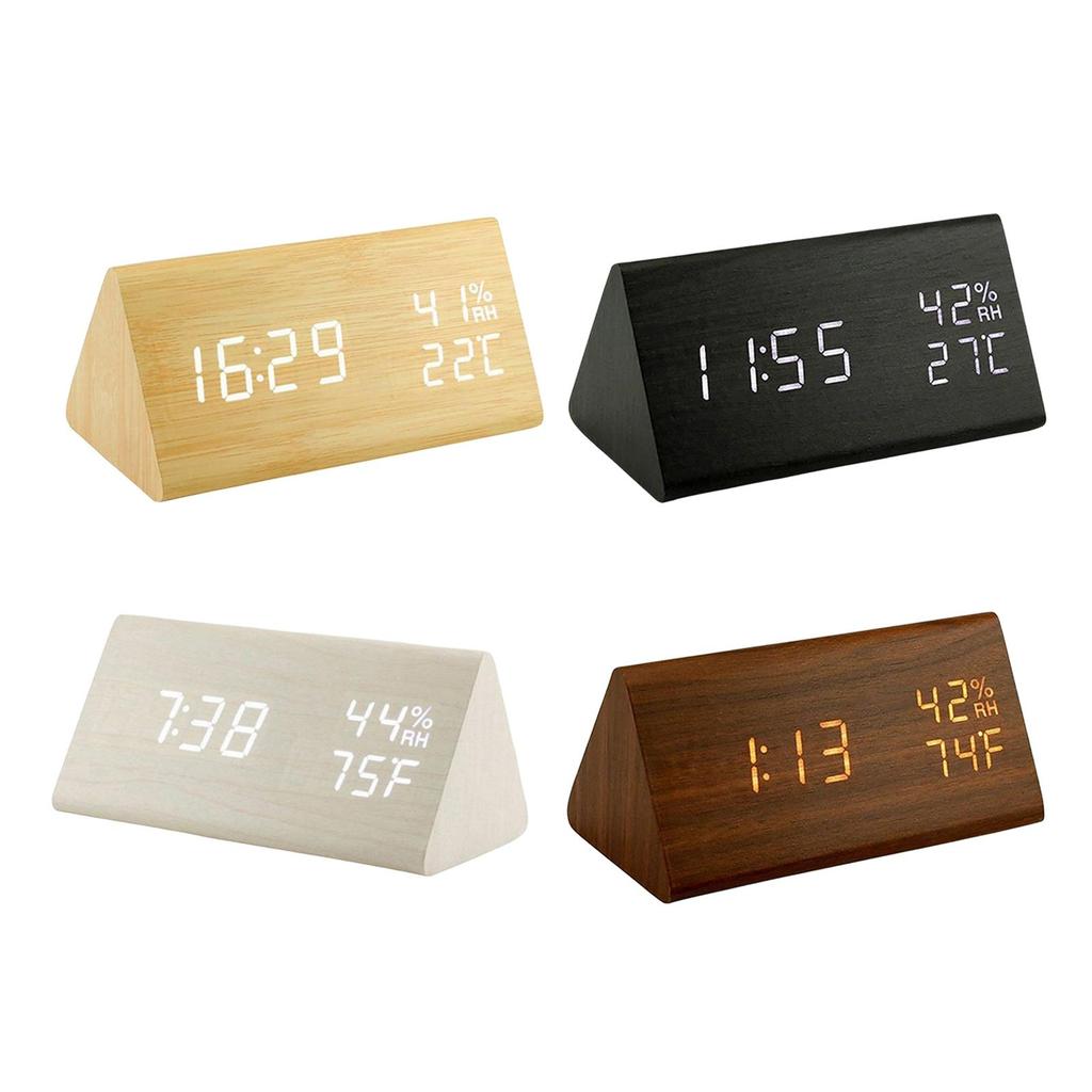 Electronic Alarm Clock LED Wooden with Temperature Brightness Adjustable for