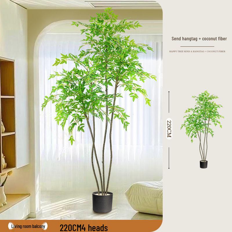 High-End Nandina Domestica Floor-Standing Faux Green Plant for Indoor Decoration