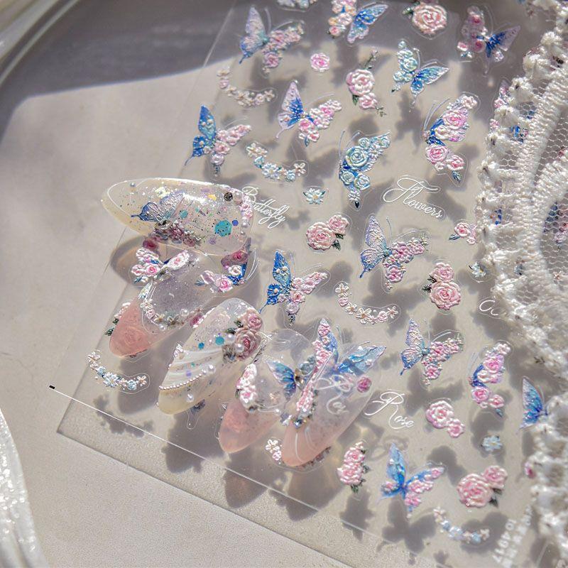 

Цветочная бабочка наклейка для ногтей рельеф новинка 3D интернет-хит японский инс роза цветок наклейки для ногтей украшения Flower Butterfly 4917((Relief))