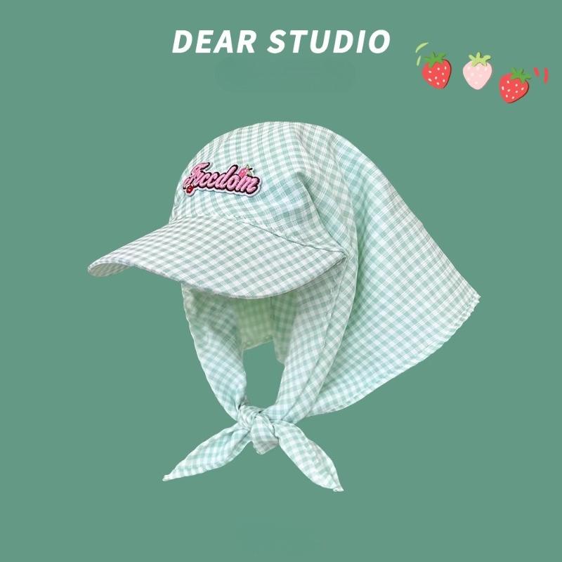 1pc Women's Sunshade Baseball Cap,Plaid Simple Sweet Personality Fashion Trendy Korean Style Headwears Outdoor Beach Head Scarf
