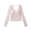 Women's Pure Desire Lace Trim Long Sleeve Slim Fit Top with Chest Pads - Ideal for Spring and Autumn