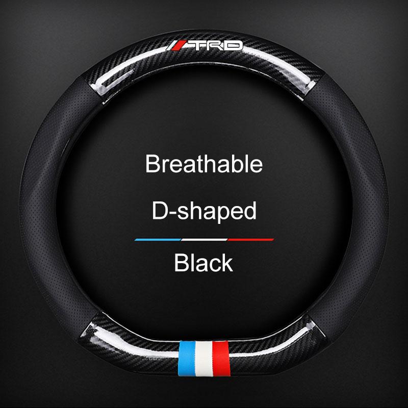 Leather Carbon Fiber Car Steering Wheel Cover Emblem Car Accessories For Toyota TRD Corolla Auris Yaris Rav4 CHR Camry40 prius