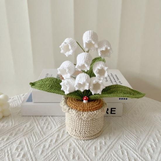 Crocheted Potted Bell Flower Decoration Handmade Knitting Floral Ornament Artificial Hand Woven Flower Home Office Table