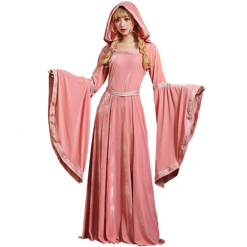

Adult Women Retro Medieval Drama Stage Flare Sleeves Vampire Princess Dress Gown Halloween Cosplay Costumes Role Play Outfit XS/S розовый