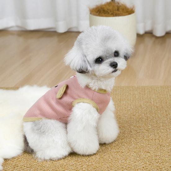 Haustierweste mit Zugring D-Ring Weiches Waffelgewebe Hautfreundliches Material Niedliches Design Kontrastfarbe Hundegeschirr Weste für Kleine Hunde Teddy Bichon