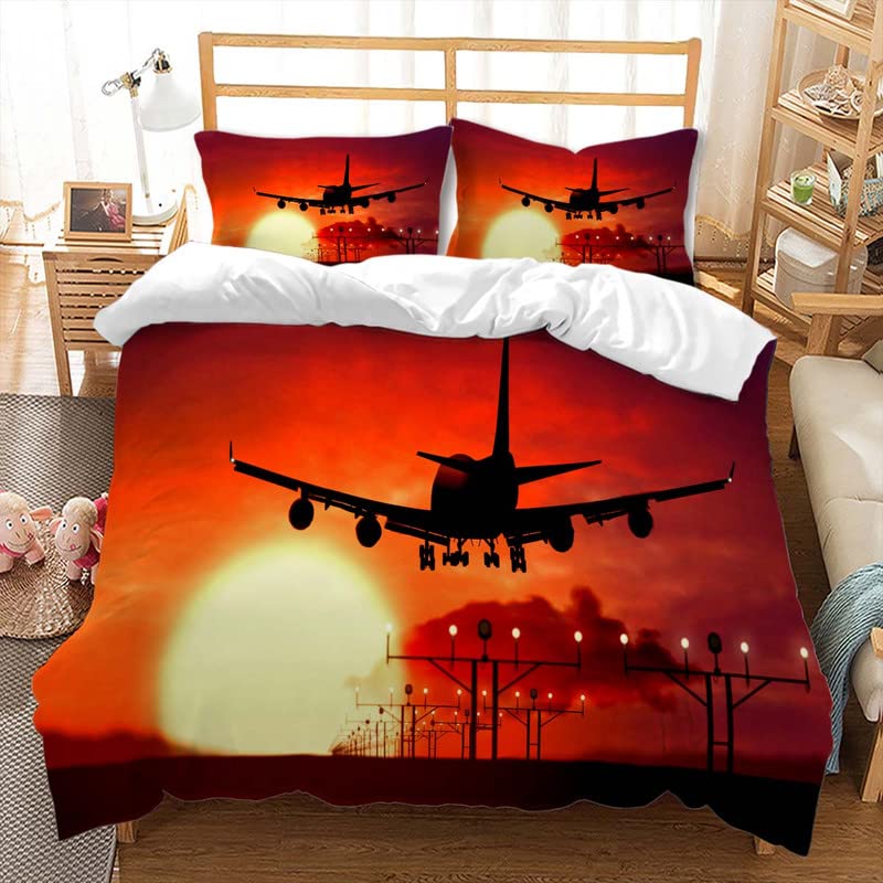 

Vintage Airplane Duvet Cover Set Turboprop Airplane Decorative 3 Piece Bedding Set with 2 Pillowcase Queen King Quilt Covers 70x133cm 2pcs