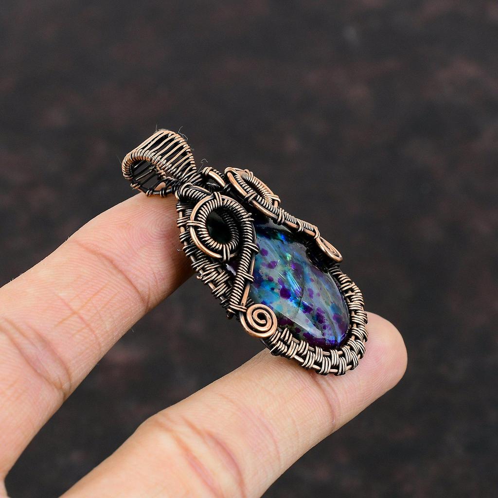 Multi Fire Labradorite Gemstone Pendant Copper Wire Wrapped Pendant Handmade Pendant Wonderful Copper Jewelry Pendant For Gift Wire Jewelry