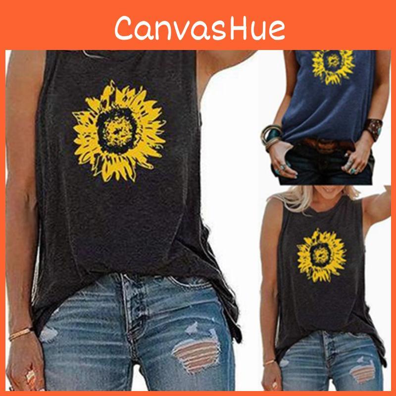 Sleeveless Womens Sunflower Tops Blouse Ladies Vest Tank Pullover Tee Tshirts